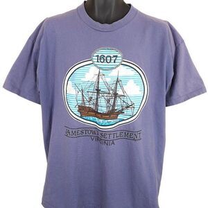 Vintage Jamestown Settlement T Shirt Mens Size XL Purple 90s Made In USA